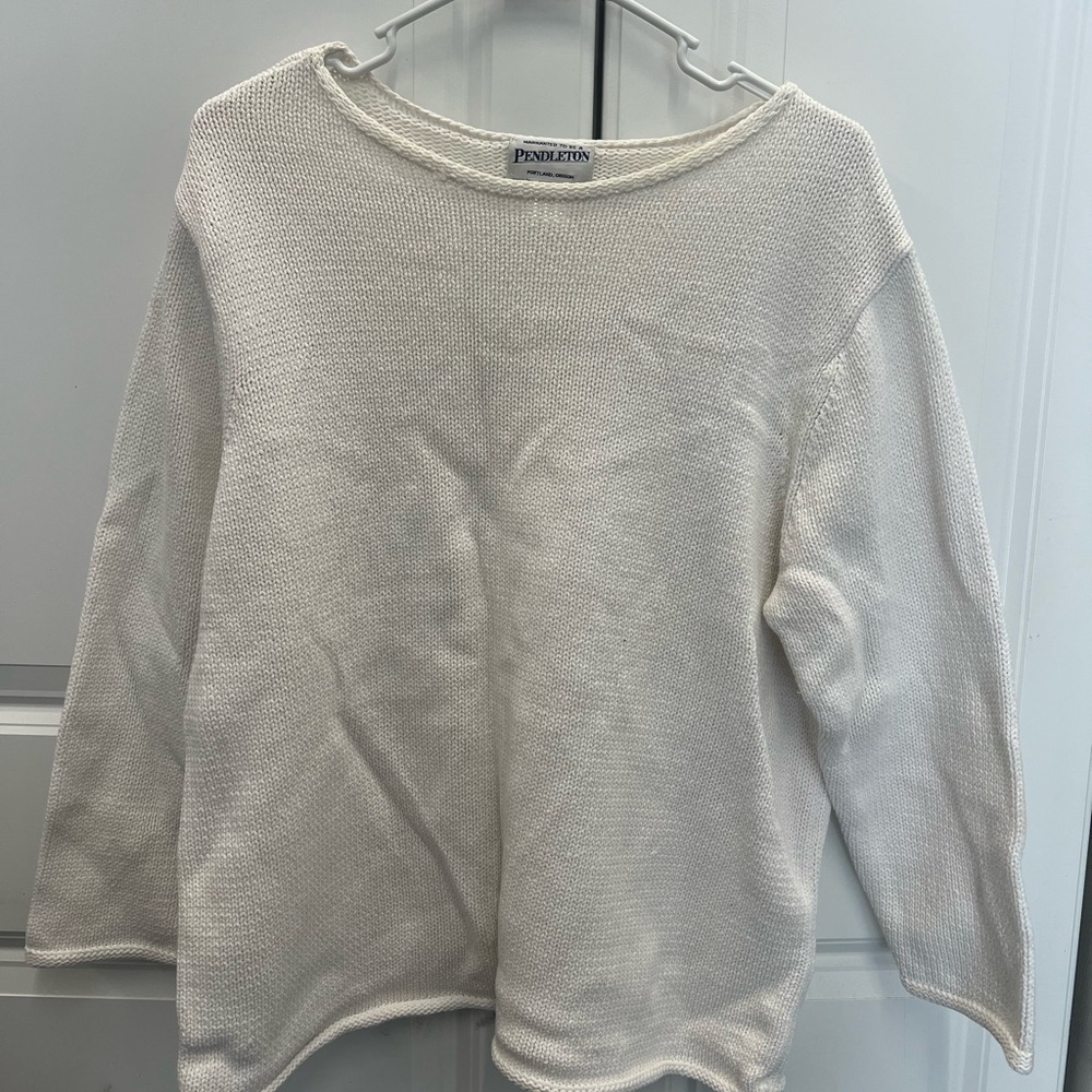 Vintage Pendleton White Cotton Sweater XL 3/4 Sleeves